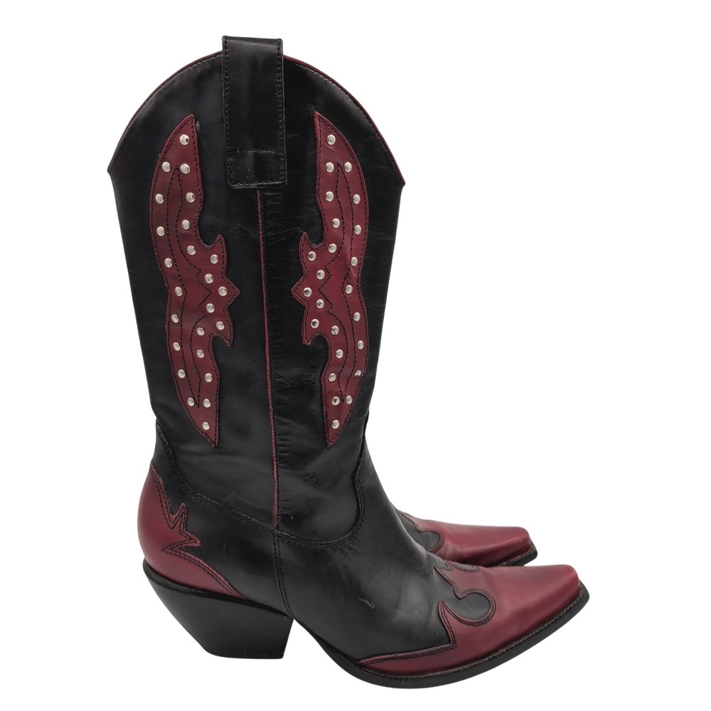 BCBGirls Womens Western Cowboy Boots Black Burgundy Studded Leather Size‎ 6.5 B